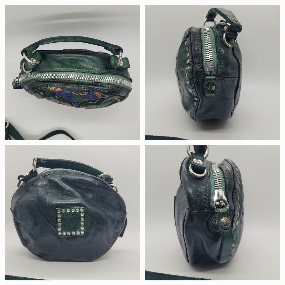 Campomaggi Green Leather Floral Studded Round Crossbody Bag Made In Italy - Picture 2 of 16